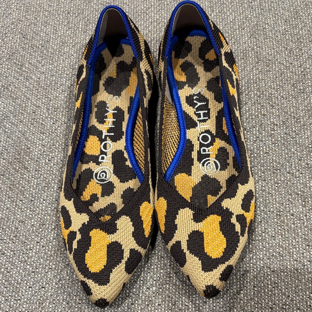 Rothy's Leopard Print Flats in Black, Tan, and Gold